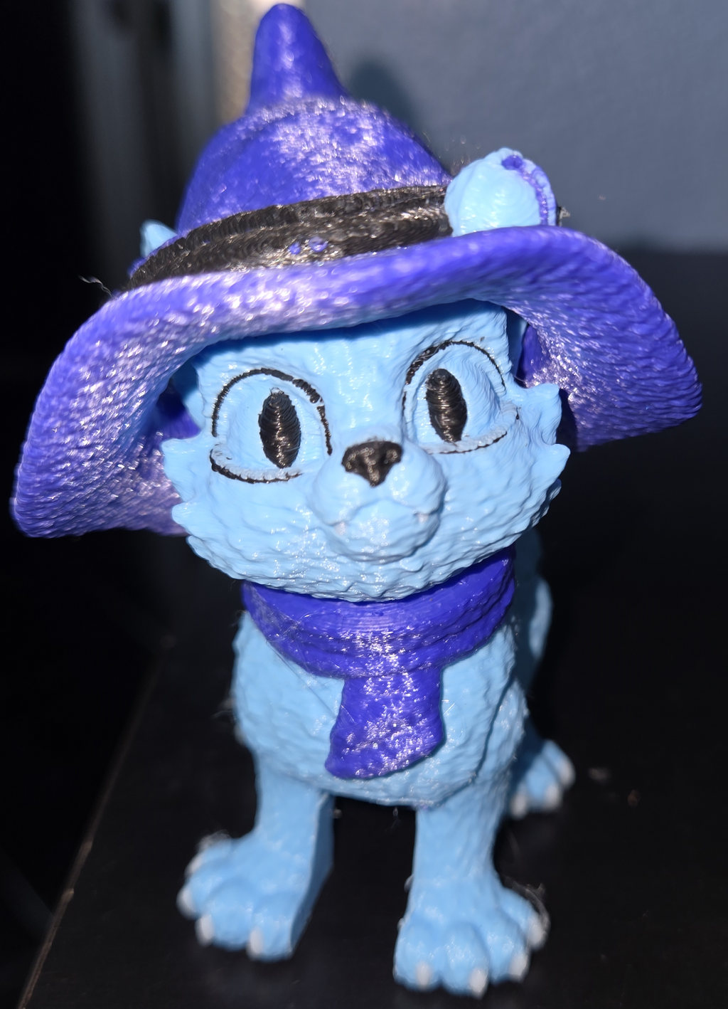 Articulated Cat Figurine | Witch Hat, Scarf, Halloween Decor, Fidget Toy
