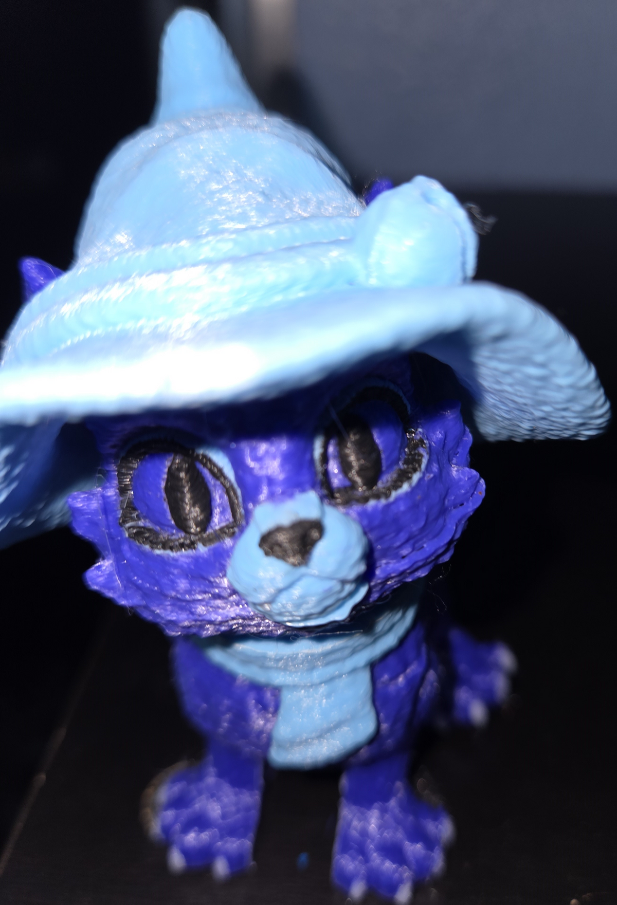 Articulated Blue Cat Figurine | Witch Hat, Scarf, Halloween Decor, Fidget Toy