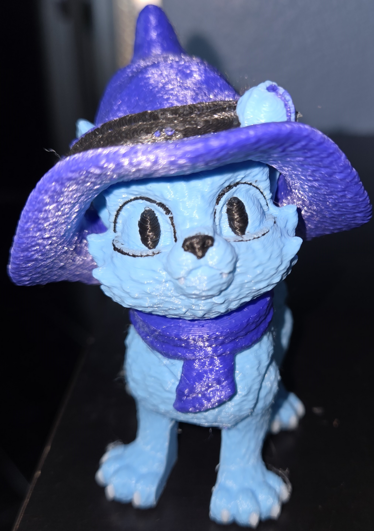 Articulated Cat Figurine | Witch Hat, Scarf, Halloween Decor, Fidget Toy