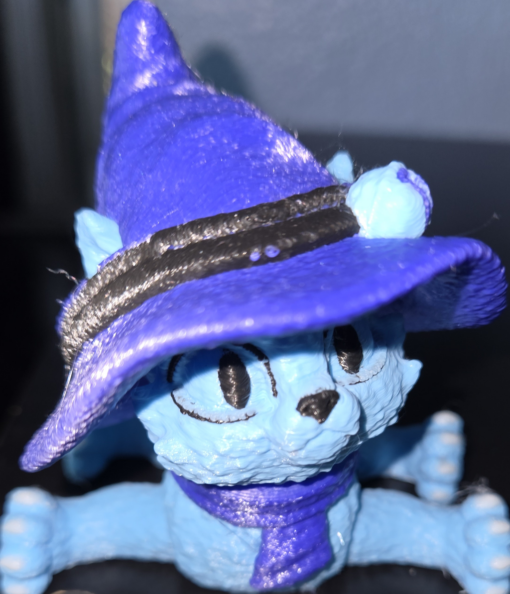 Articulated Cat Figurine | Witch Hat, Scarf, Halloween Decor, Fidget Toy