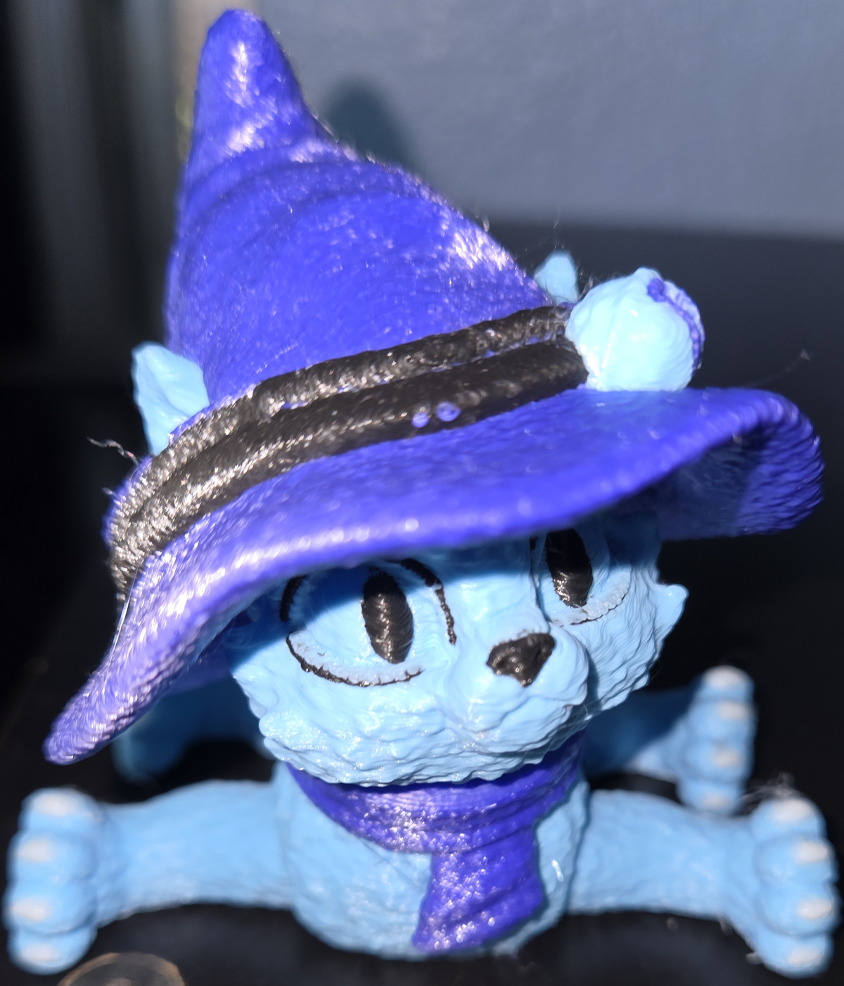 Articulated Cat Figurine | Witch Hat, Scarf, Halloween Decor, Fidget Toy